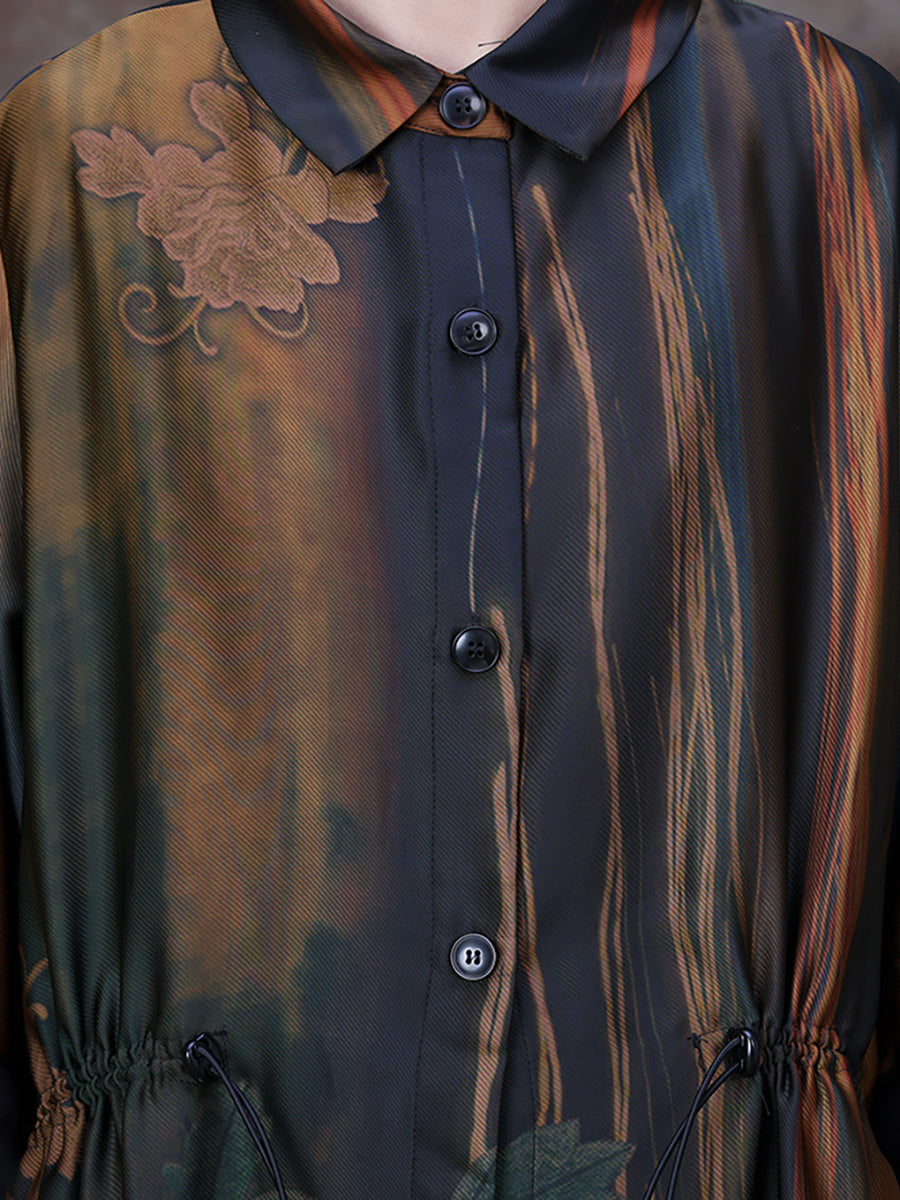 Manteau long ample à imprimé vintage pour femme