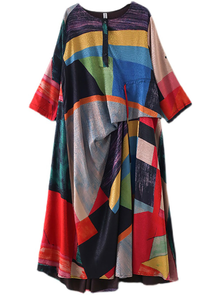 Robe longue irrégulière à imprimé ethnique pour femme