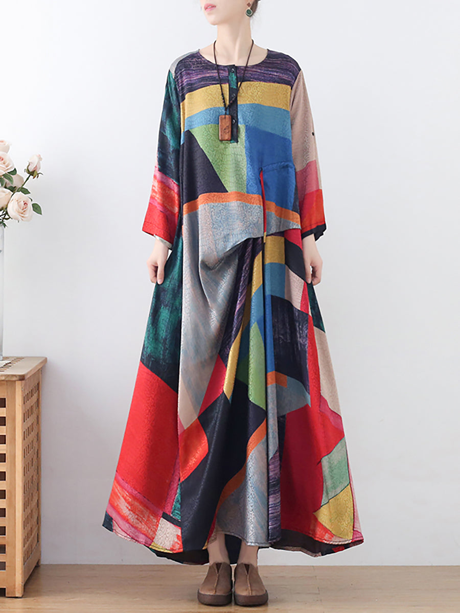 Robe longue irrégulière à imprimé ethnique pour femme
