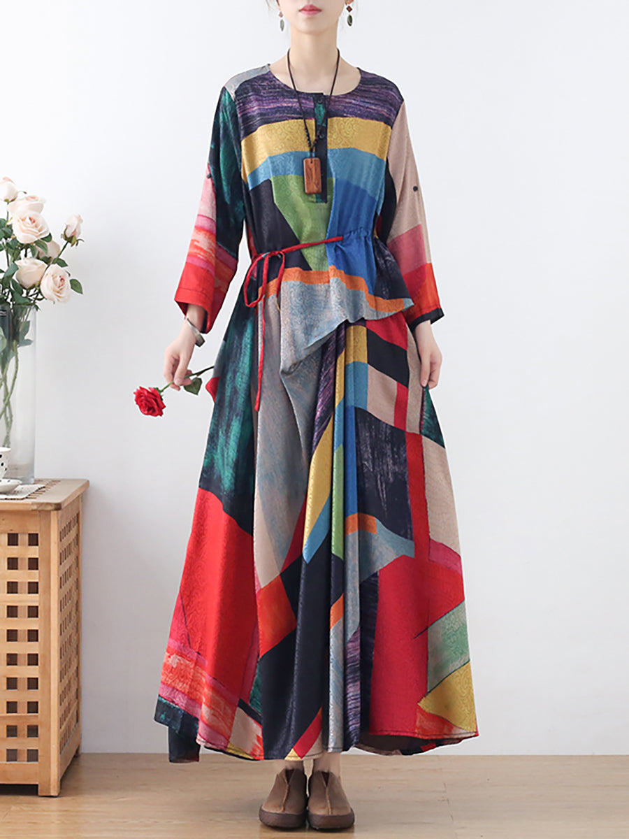 Robe longue irrégulière à imprimé ethnique pour femme