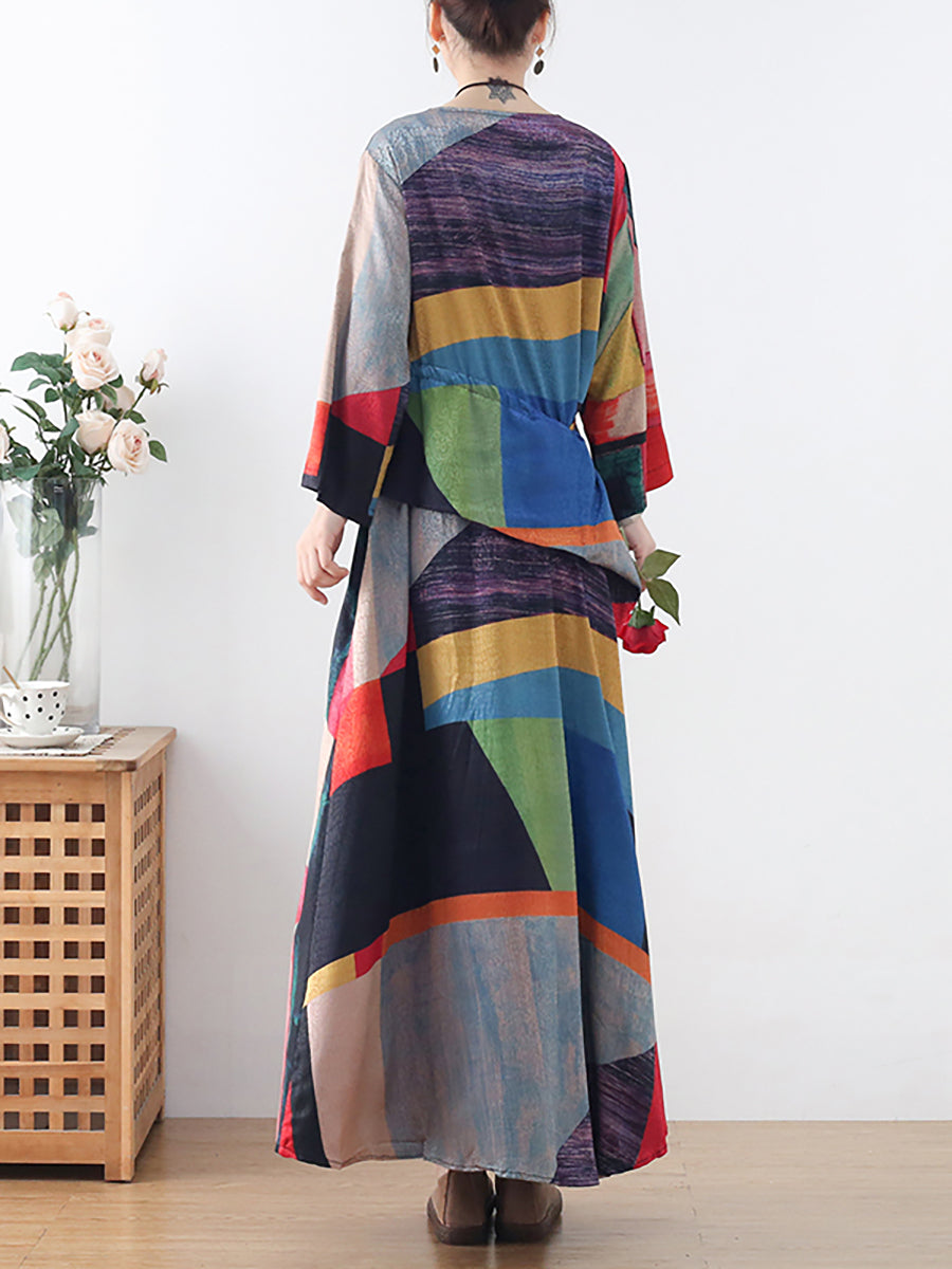Robe longue irrégulière à imprimé ethnique pour femme