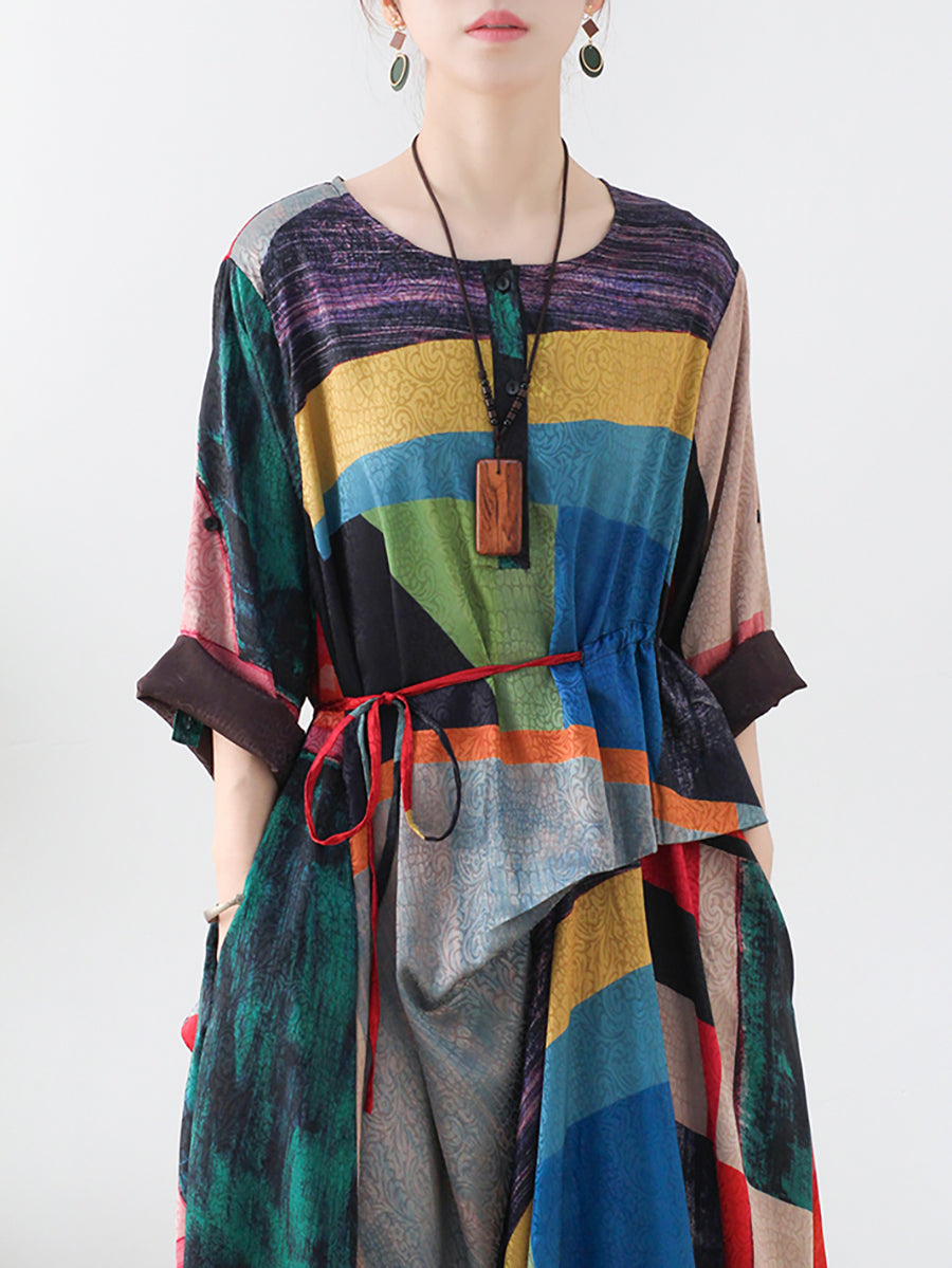 Robe longue irrégulière à imprimé ethnique pour femme