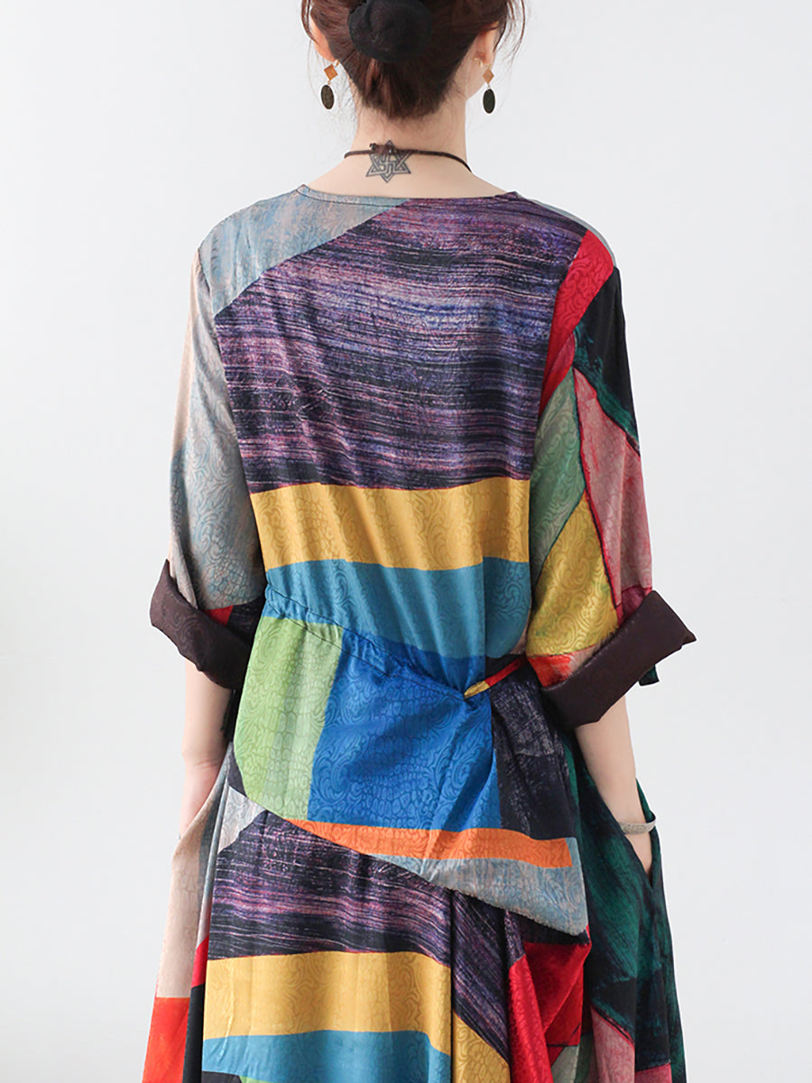 Robe longue irrégulière à imprimé ethnique pour femme