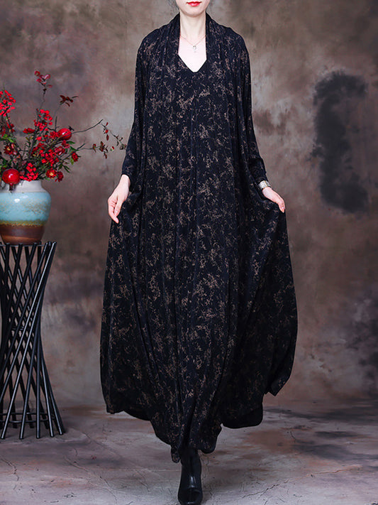 Abito largo con scollo a V floreale vintage da donna