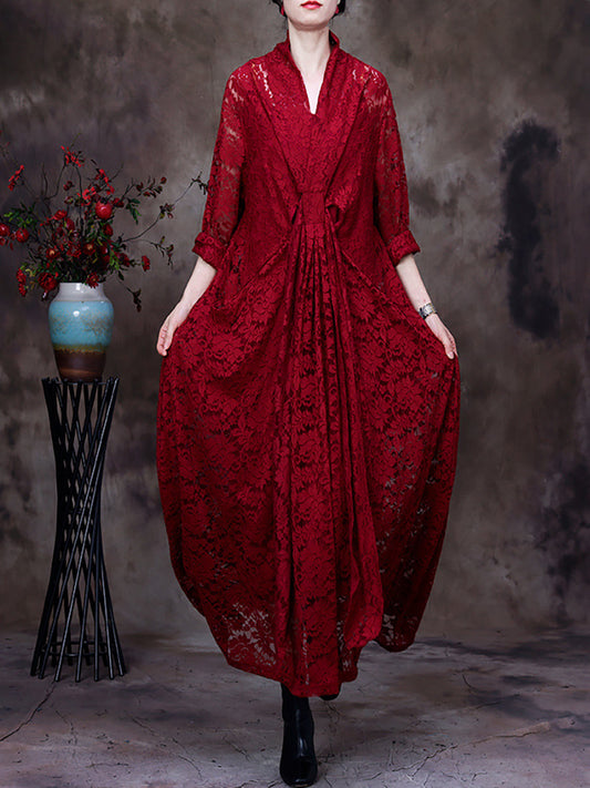 Robe irrégulière en dentelle à col en V et ceinture pour femme