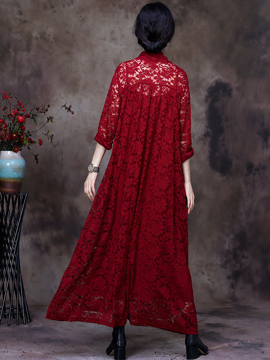 Women Lace VNeck Belt Irregular Dress