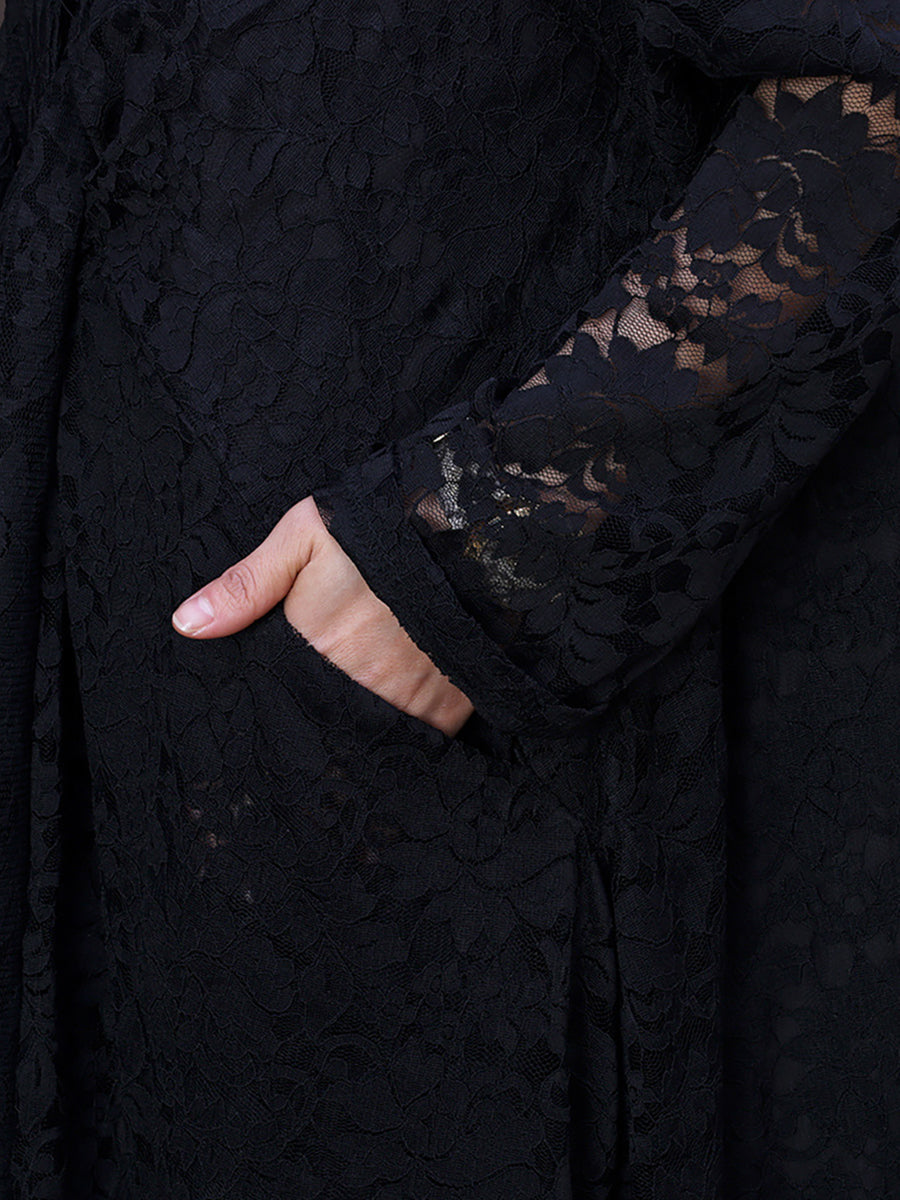 Women Lace VNeck Belt Irregular Dress