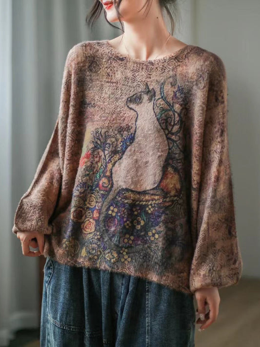 Maglione casual largo con collo a gatto da donna