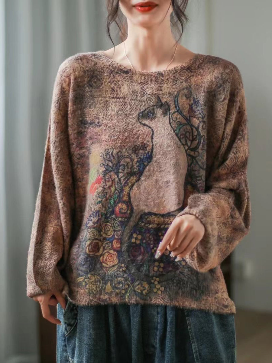 Maglione casual largo con collo a gatto da donna