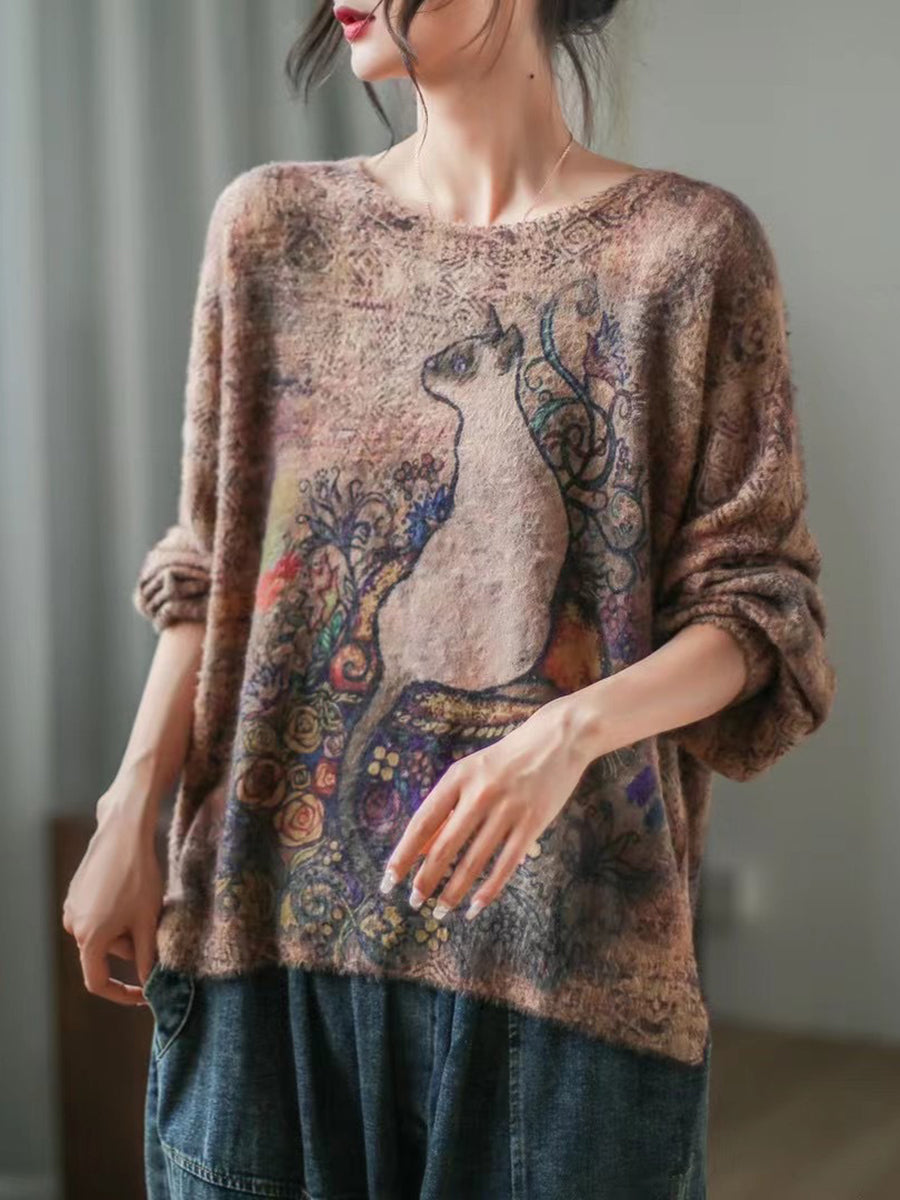 Maglione casual largo con collo a gatto da donna