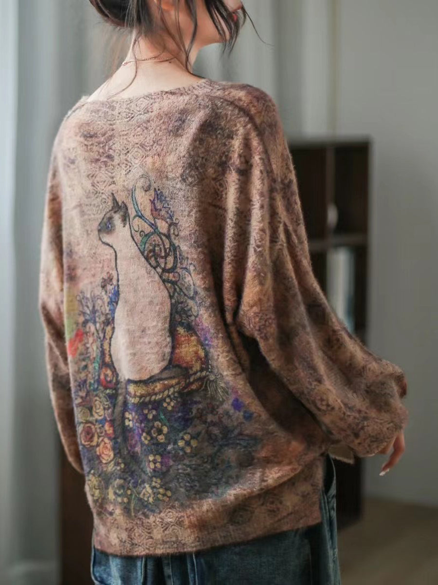 Maglione casual largo con collo a gatto da donna