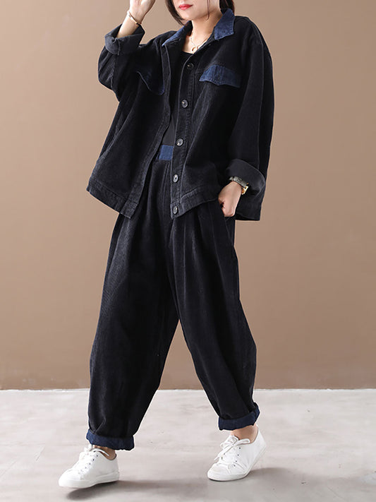 Set cappotto vintage autunnale da donna + pantaloni harem