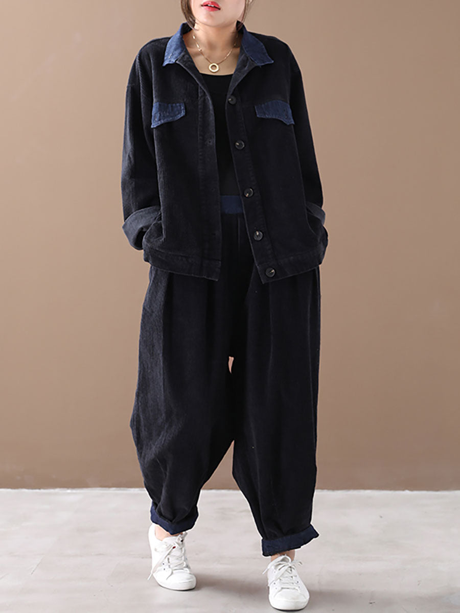 Set cappotto vintage autunnale da donna + pantaloni harem