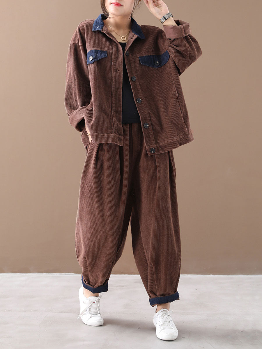 Set cappotto vintage autunnale da donna + pantaloni harem