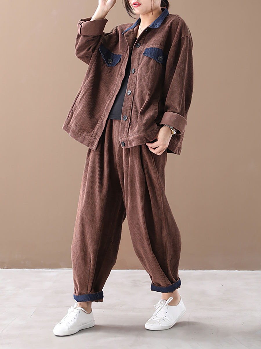 Set cappotto vintage autunnale da donna + pantaloni harem