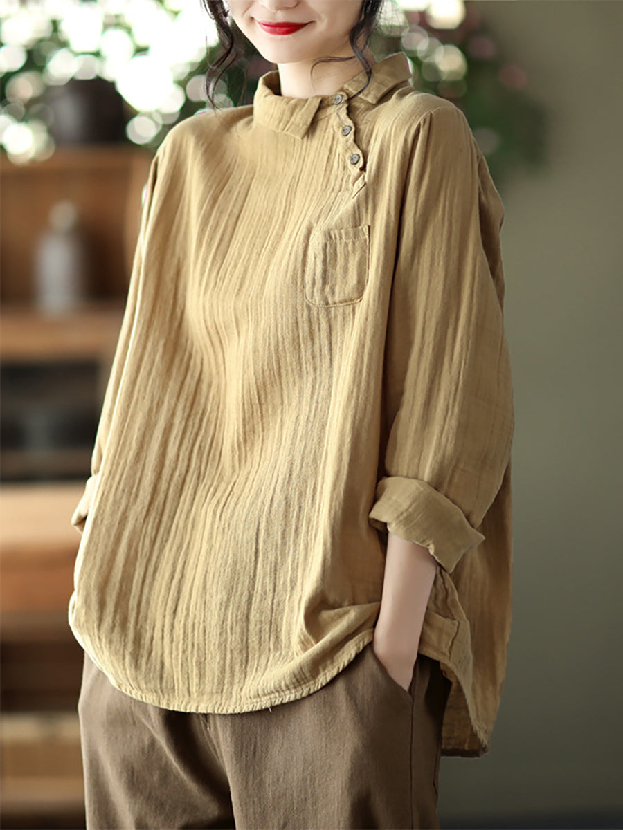 Camicia da donna vintage in cotone a maniche lunghe oblique