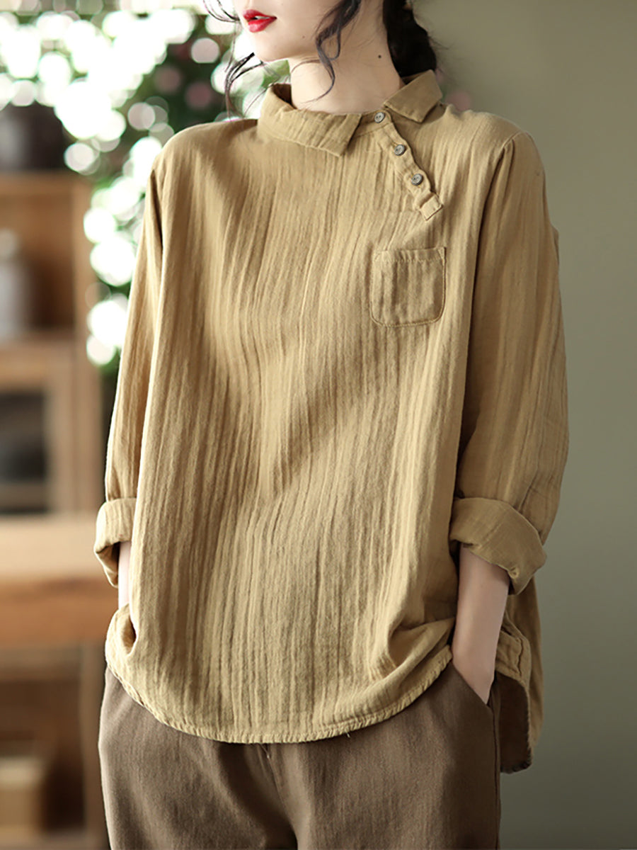 Camicia da donna vintage in cotone a maniche lunghe oblique