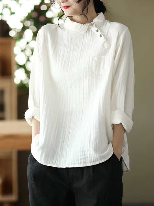 Camicia da donna vintage in cotone a maniche lunghe oblique