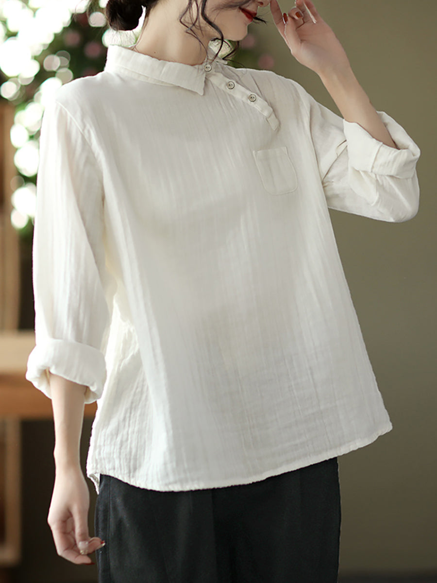 Camicia da donna vintage in cotone a maniche lunghe oblique