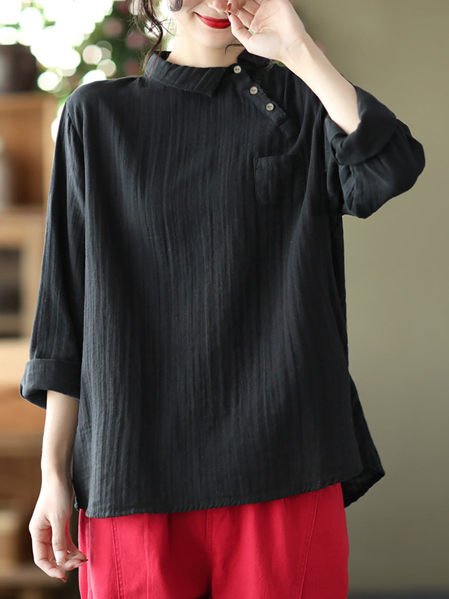 Camicia da donna vintage in cotone a maniche lunghe oblique
