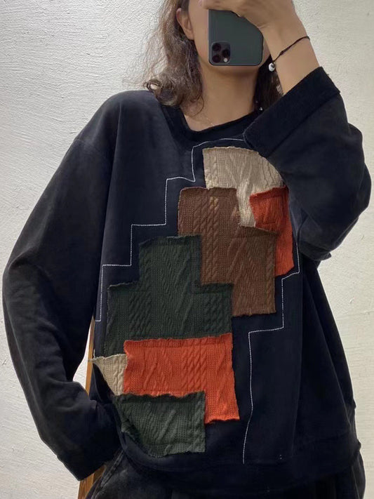 Felpa larga patchwork vintage da donna autunnale
