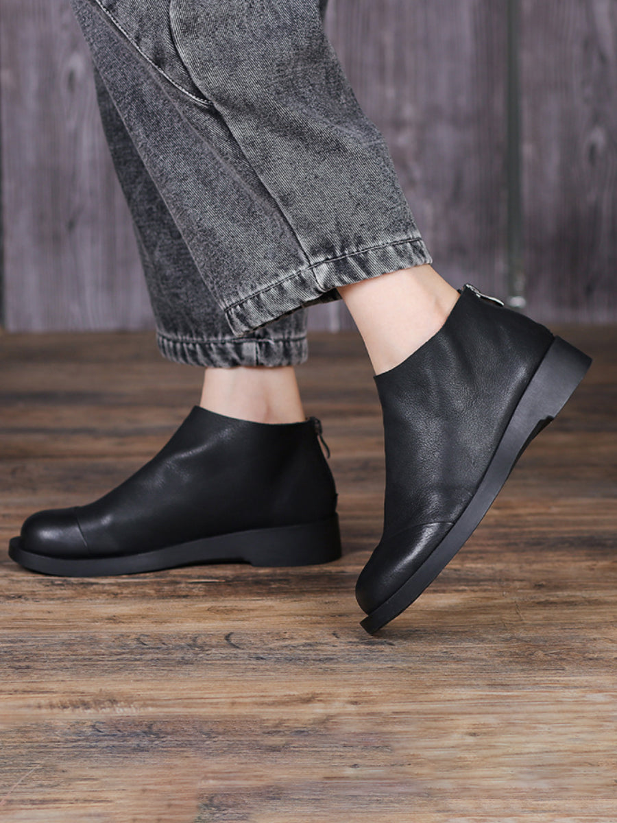 BUYKUD Stivali corti da donna vintage in vera pelle fatti a mano