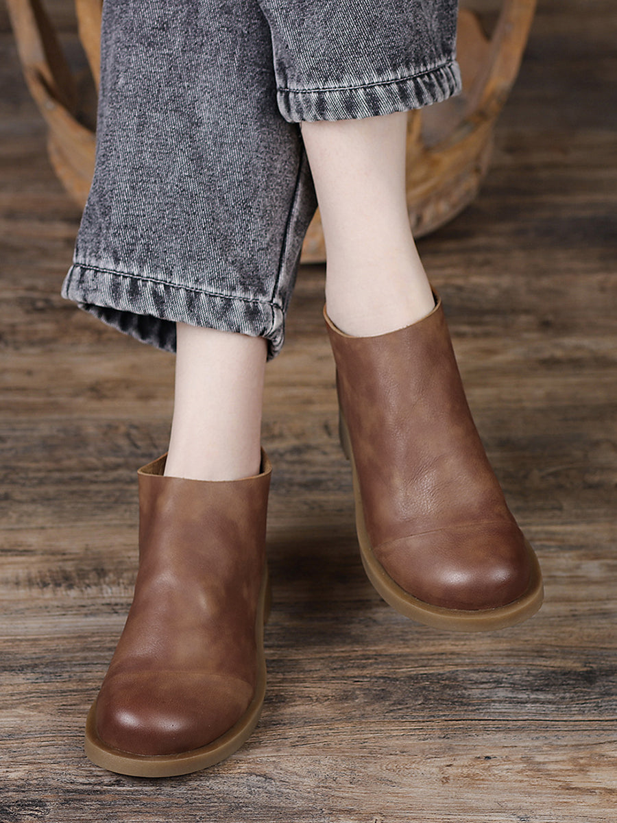 BUYKUD Stivali corti da donna vintage in vera pelle fatti a mano