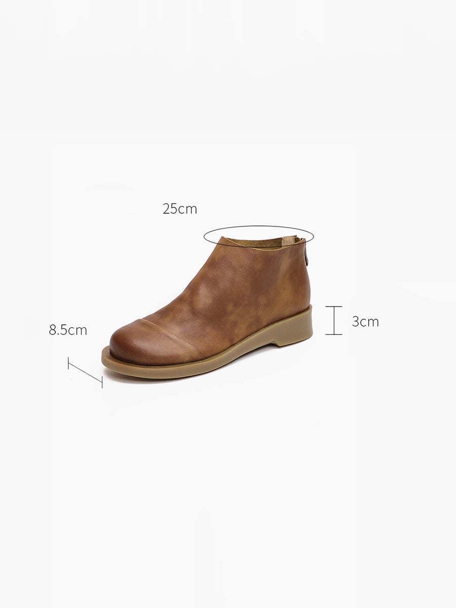 BUYKUD Stivali corti da donna vintage in vera pelle fatti a mano