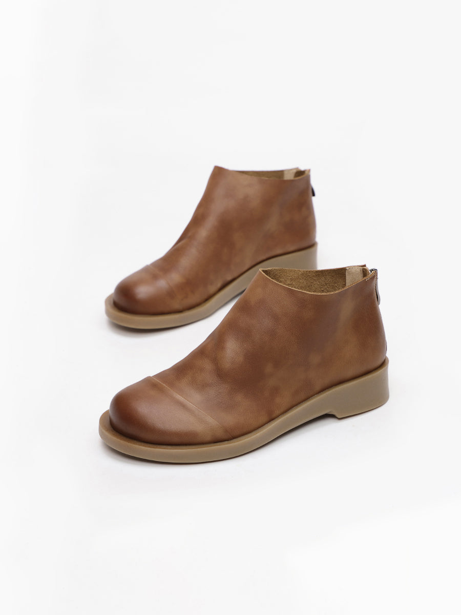 BUYKUD Stivali corti da donna vintage in vera pelle fatti a mano