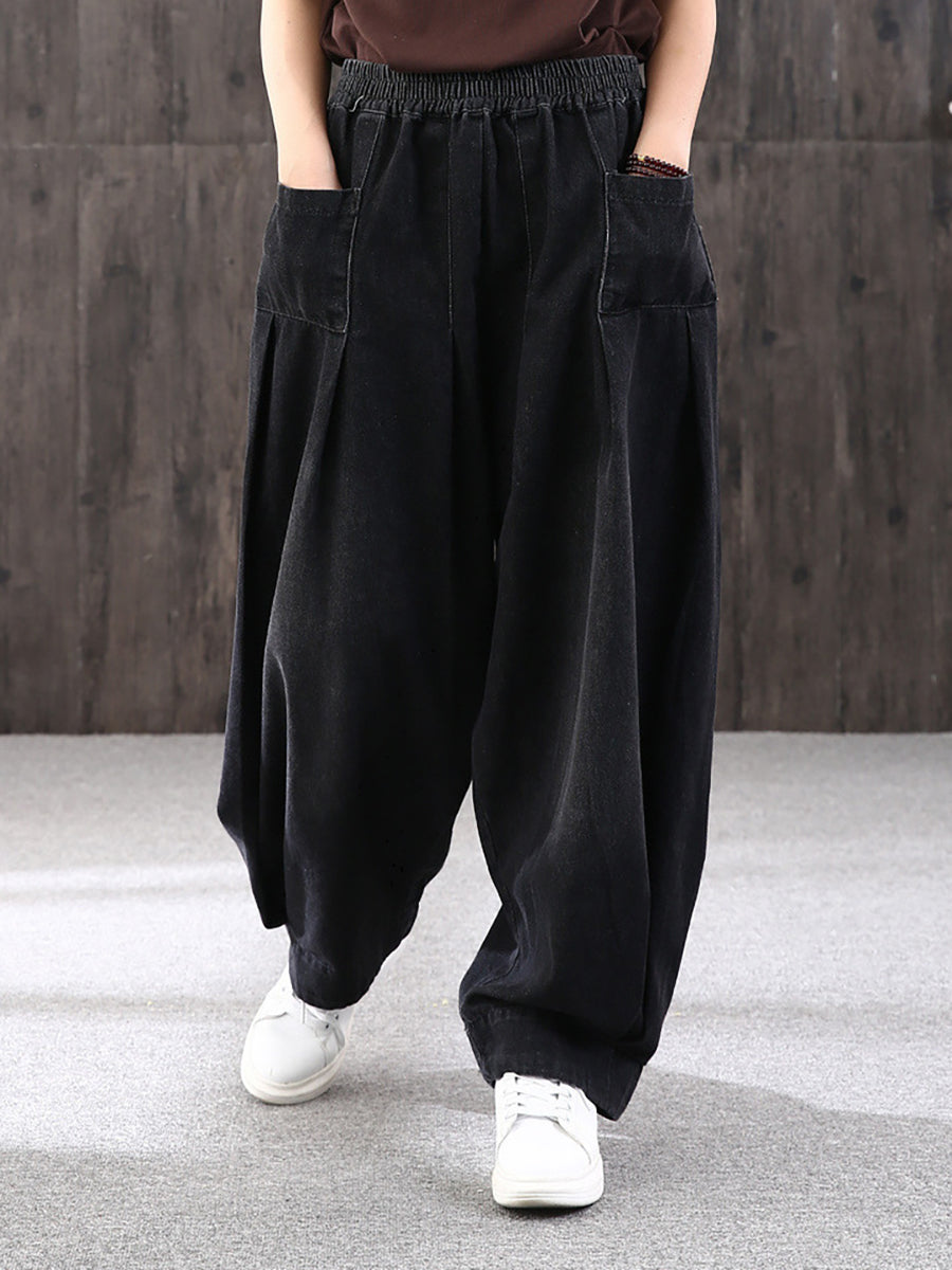Jean en denim ample de couleur pure simple
