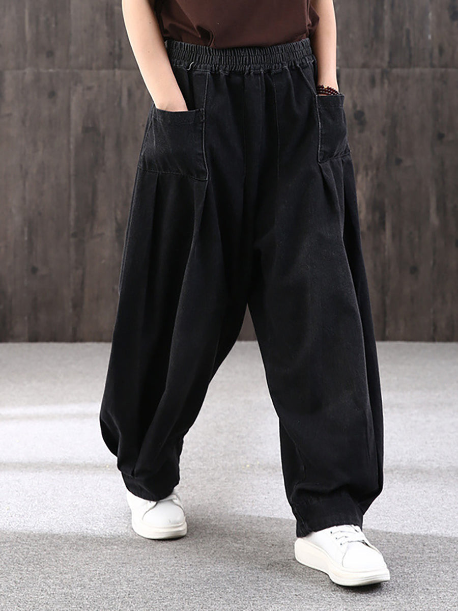 Jean en denim ample de couleur pure simple