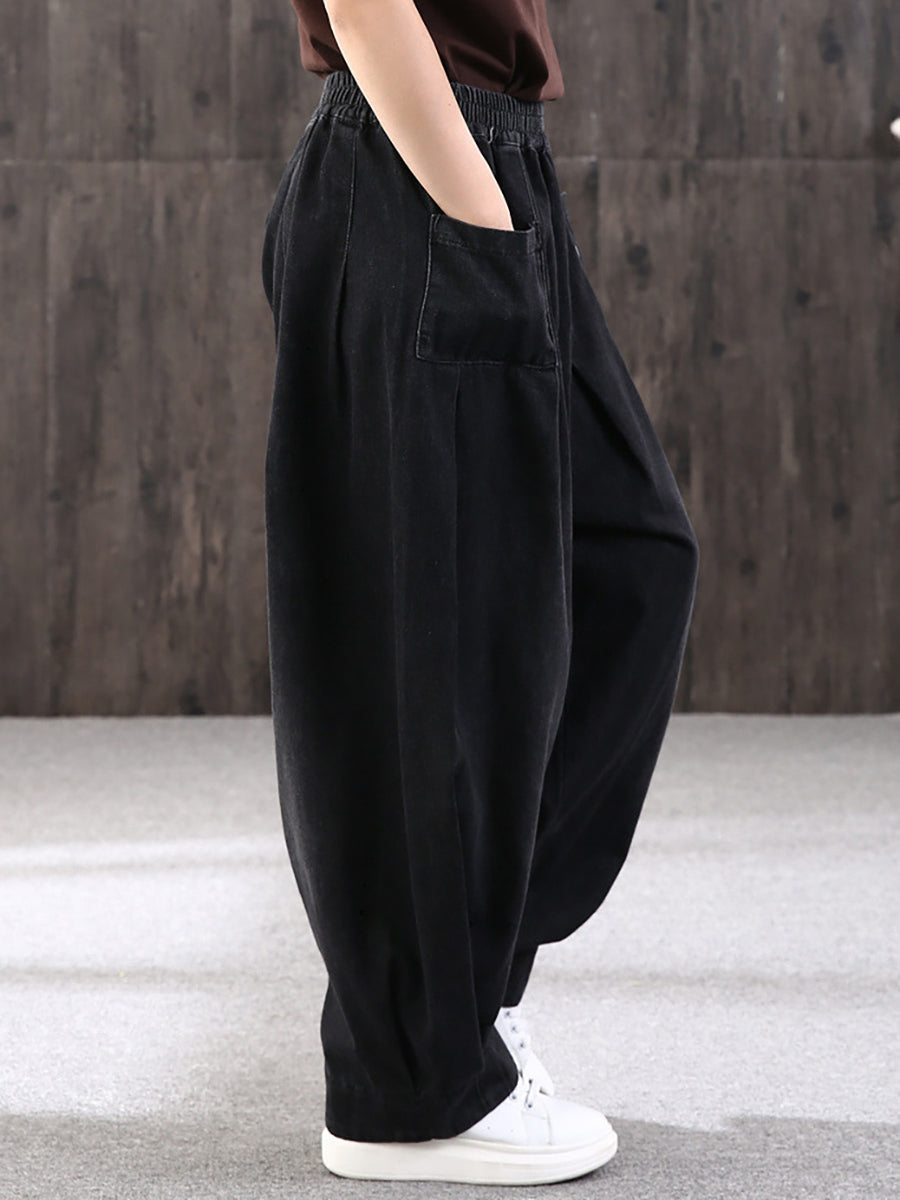 Jean en denim ample de couleur pure simple