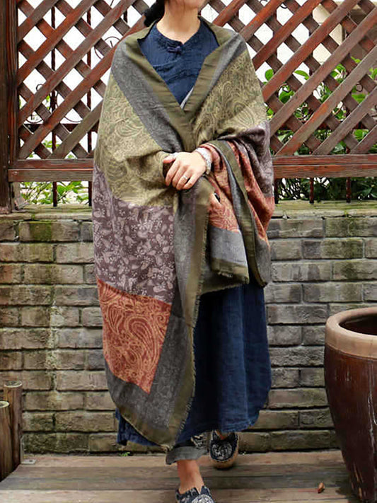 Grande sciarpa scialle in stile etnico in cotone vintage