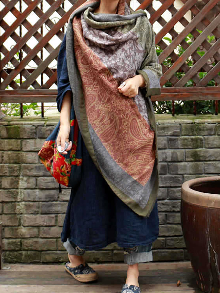 Grande sciarpa scialle in stile etnico in cotone vintage