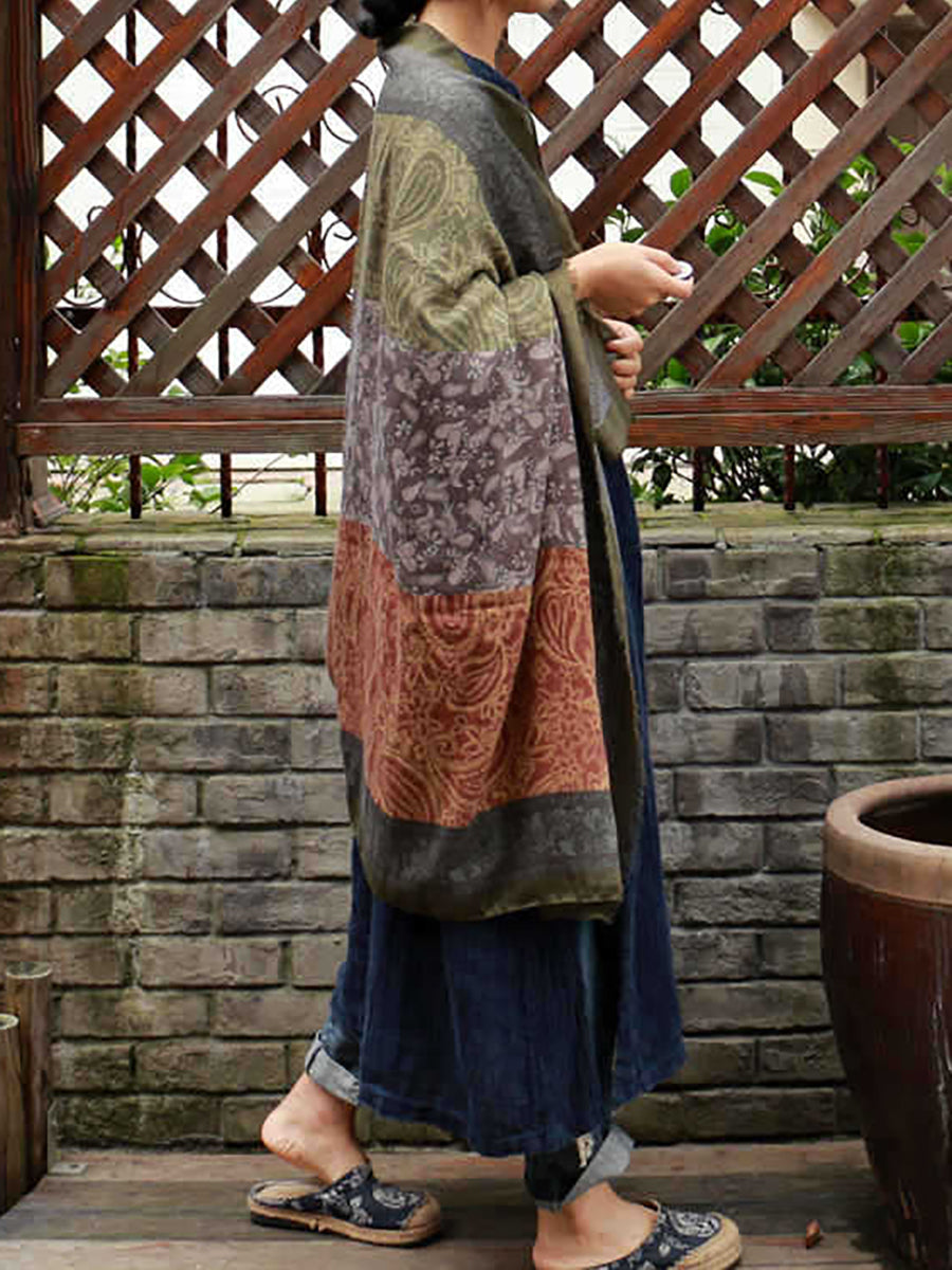 Grande sciarpa scialle in stile etnico in cotone vintage
