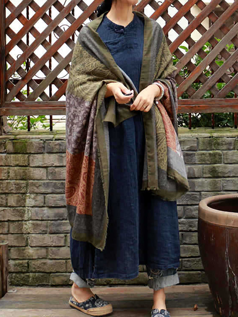 Grande sciarpa scialle in stile etnico in cotone vintage