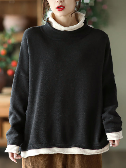 Maglione da donna colorblock in due pezzi finto autunno
