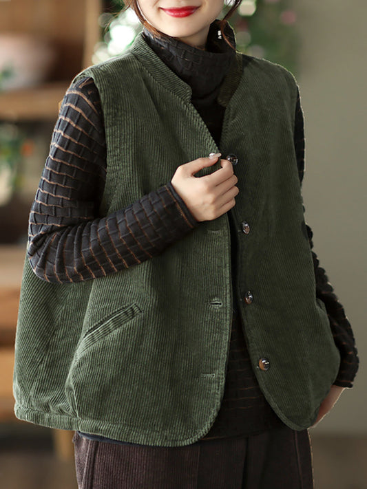 Gilet imbottito largo in velluto a coste di cotone vintage da donna