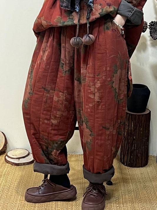 Pantaloni harem casual floreali vintage autunnali