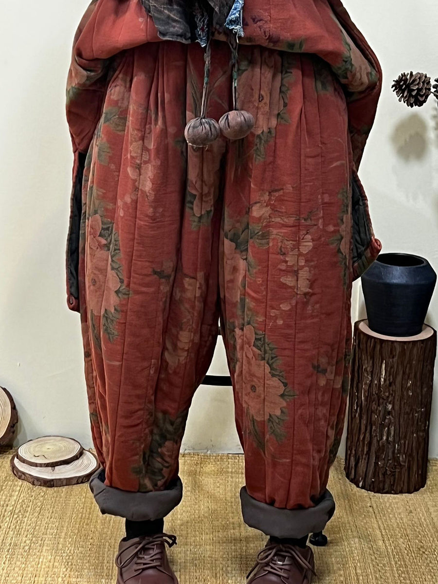 Pantaloni harem casual floreali vintage autunnali