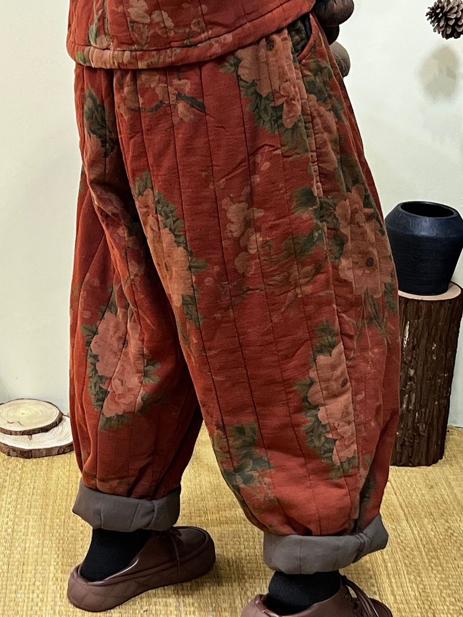 Pantaloni harem casual floreali vintage autunnali