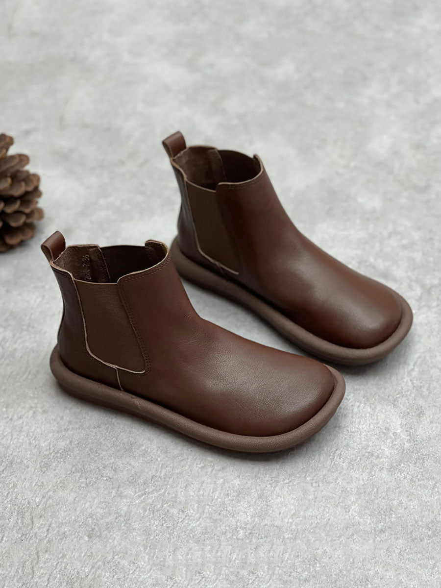 Stivali Martin casual piatti in vera pelle autunnali da donna