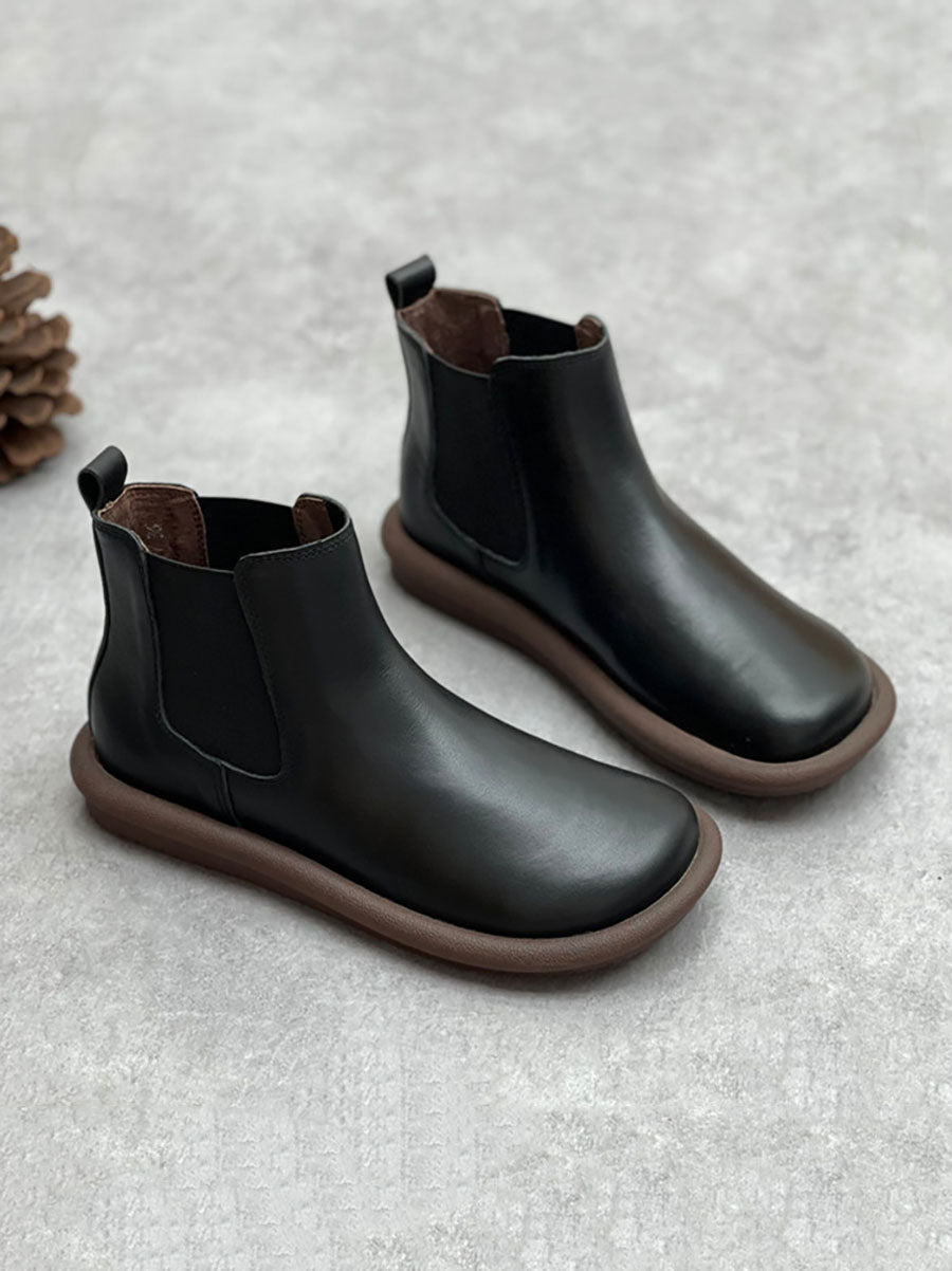 Stivali Martin casual piatti in vera pelle autunnali da donna