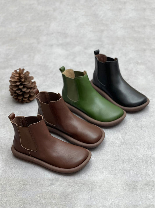 Stivali Martin casual piatti in vera pelle autunnali da donna