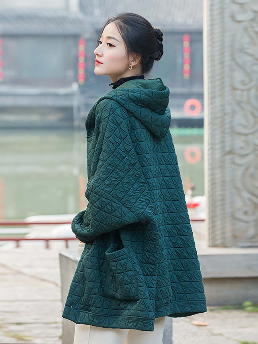 Cappotto con cappuccio e tasca con bottoni casual invernale da donna