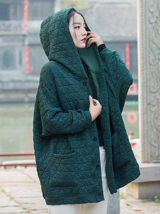 Cappotto con cappuccio e tasca con bottoni casual invernale da donna