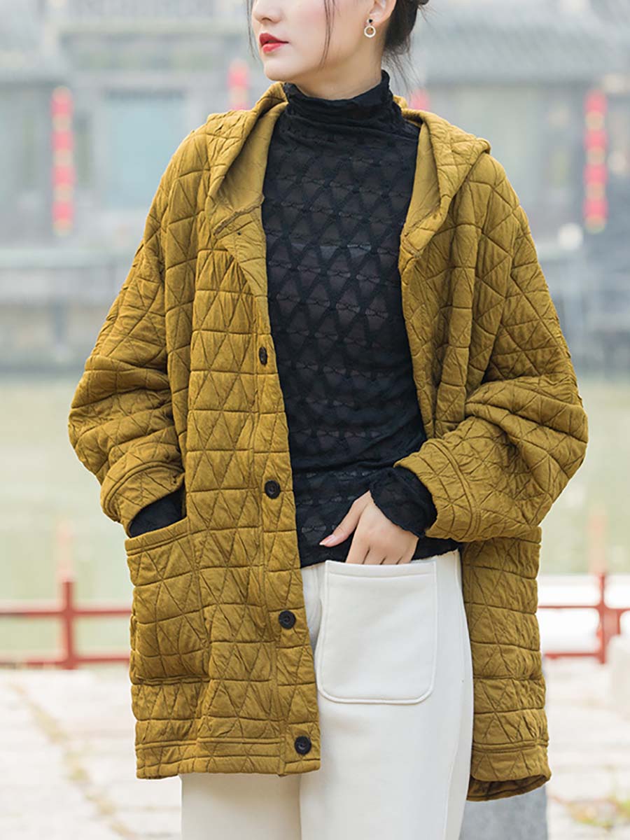 Cappotto con cappuccio e tasca con bottoni casual invernale da donna