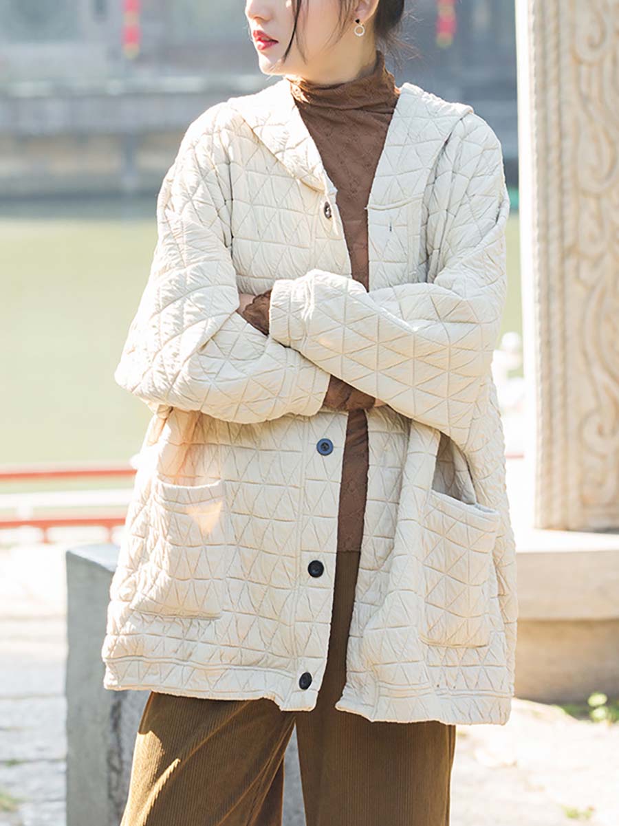 Cappotto con cappuccio e tasca con bottoni casual invernale da donna