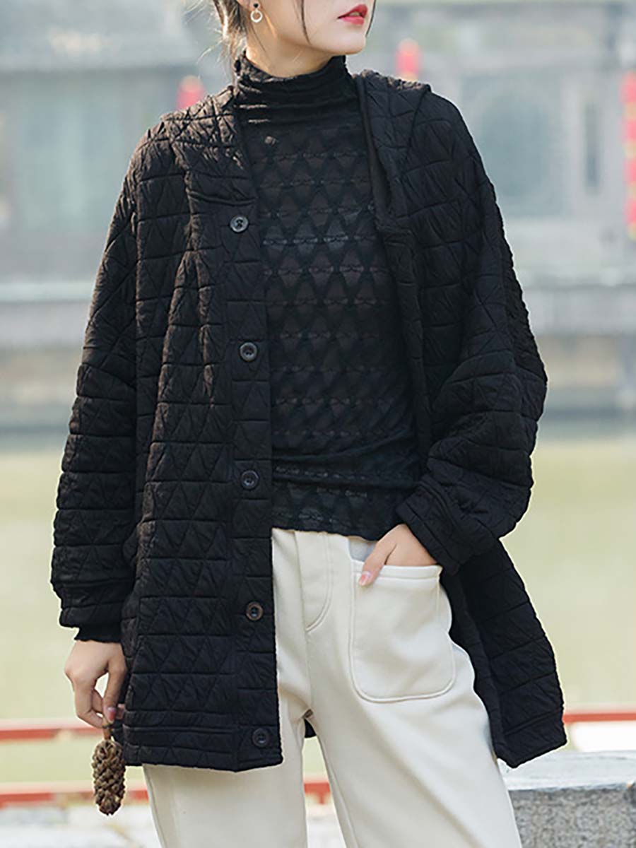 Cappotto con cappuccio e tasca con bottoni casual invernale da donna