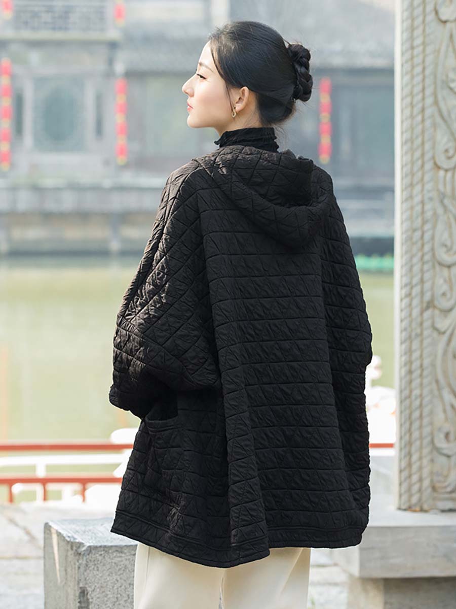 Cappotto con cappuccio e tasca con bottoni casual invernale da donna
